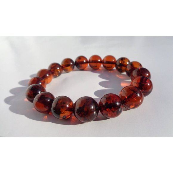 BALTIC AMBER Bracelet 100% NATURAL 11mm Round Amber Beads Real Cognac Amber 12gr - Picture 6 of 9